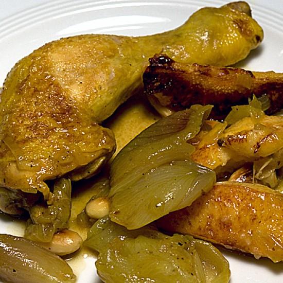 Rezeptbild: Geschmortes Hähnchen mit Quitten