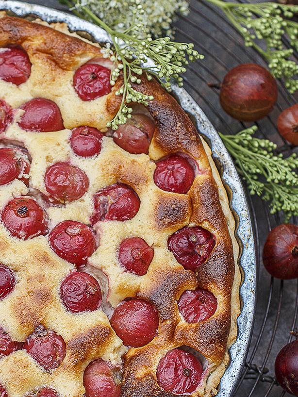 Rezeptbild: Stachelbeerkäsekuchen mit Mädesüß