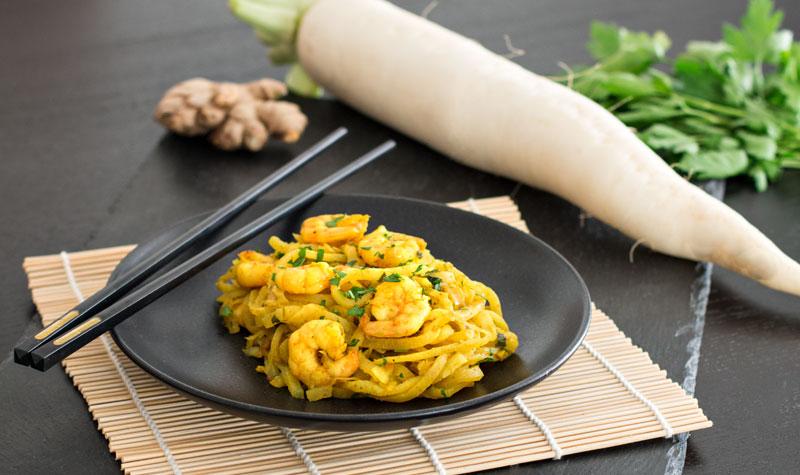 Rezeptbild: Low-Carb: One-Pot-Pasta mit Garnelen und Rettich