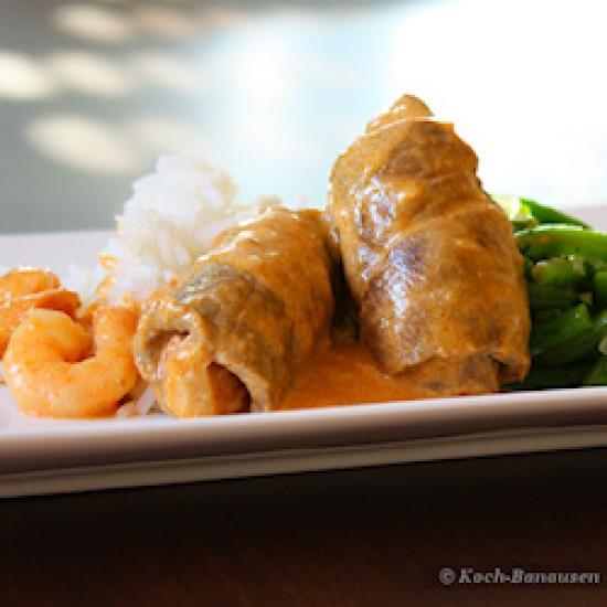Rezeptbild: Thailändische Mini-Rouladen mit Prawns und Bohnen