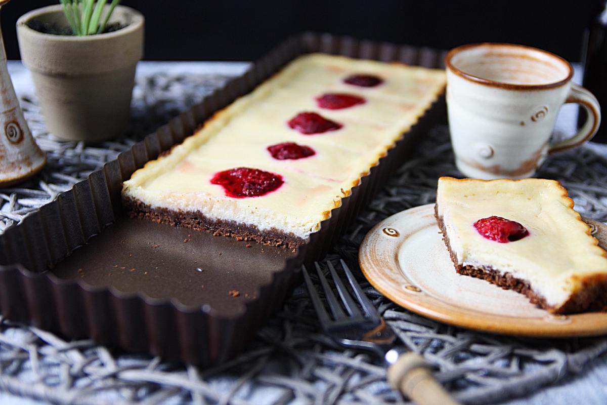 Rezeptbild: Cheesecakeschnitte mit Himbeeren