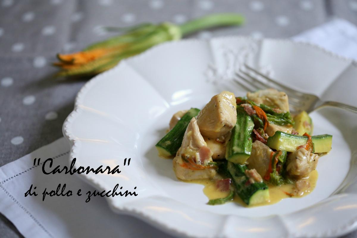 Rezeptbild: "Carbonara" di pollo, zucchini e fiori di zucca