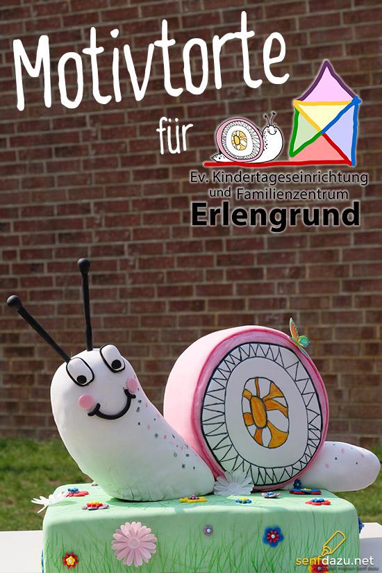 Rezeptbild: Schnecken Motivtorte – 3D Kindergarten Logo mit Fondant