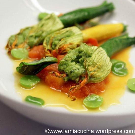 Rezeptbild: Zucchiniblüten, gefüllt mit Favebohnenpüree