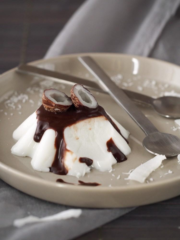 Rezeptbild: Kokos-Panna Cotta mit Joghurt und Schokoladensoße