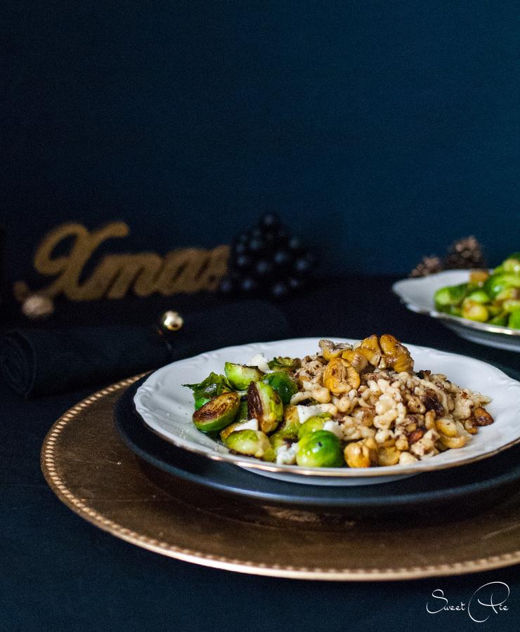 Rezeptbild: Maronen Spätzle mit Gorgonzola Rosenkohl 