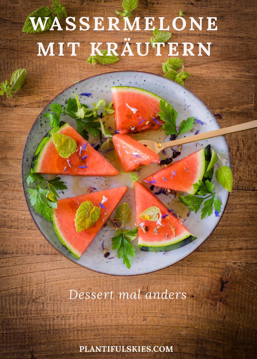 Rezeptbild: Dessert mal anders-Wassermelone mit Petersilie, Melisse und Ahornsirup