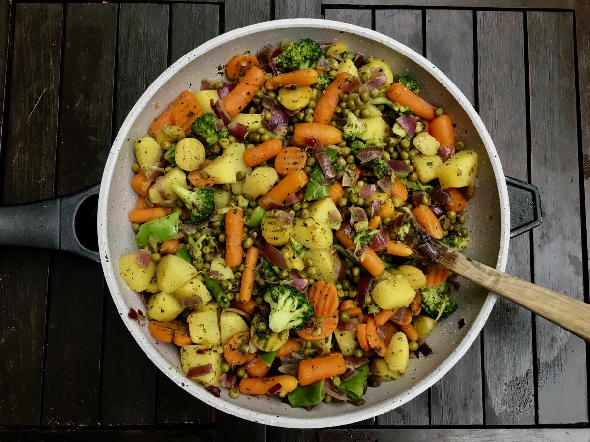 Rezeptbild: Vegetarische Bauernpfanne – Gesunde Gemüse Pfanne