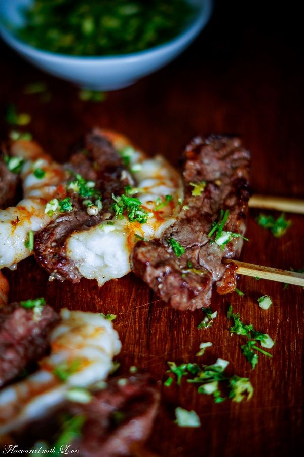Rezeptbild: Surf'n Turf Spieße mit Gremolata