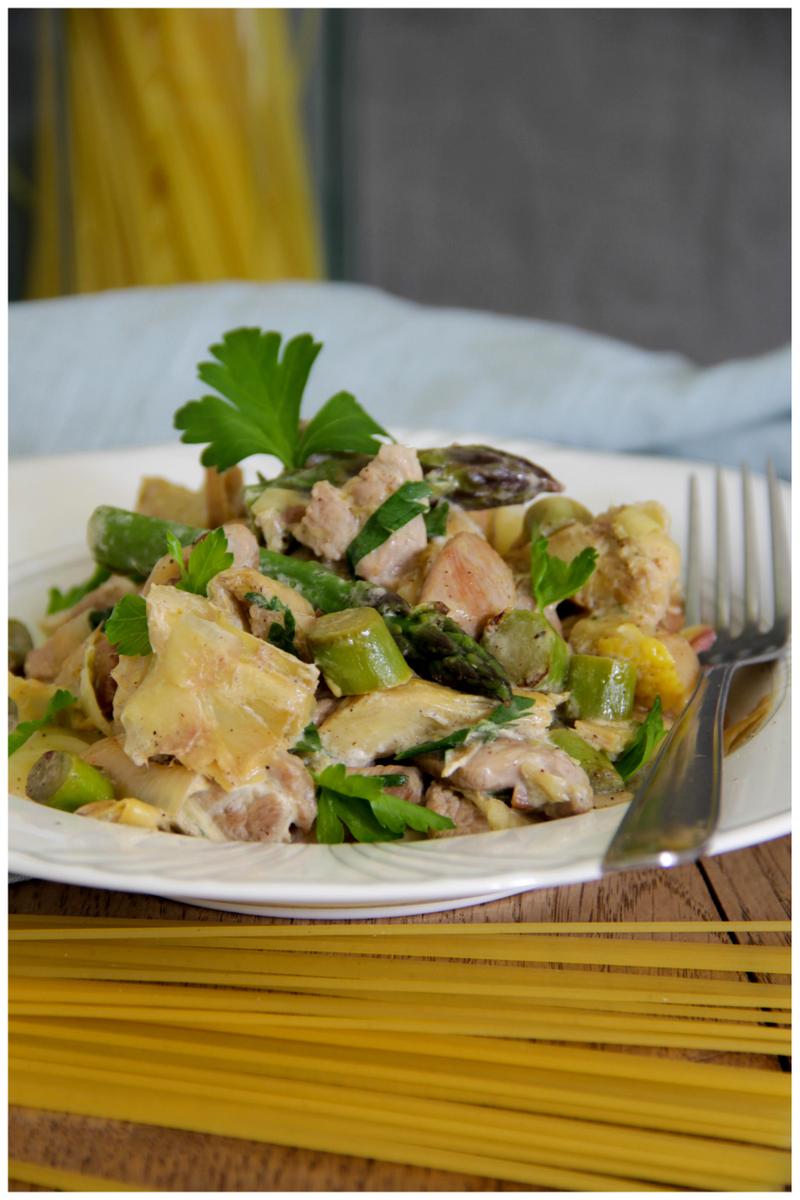 Rezeptbild: Pasta mit Artischocke, grünem Spargel und Pute