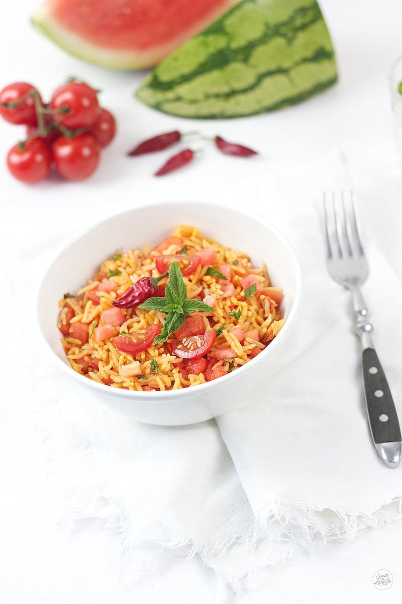Rezeptbild: Reissalat mit Chili, Wassermelone und Tomate