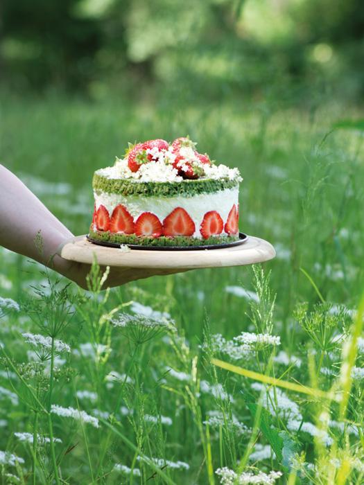Rezeptbild: Holunderblütentorte mit grünem Biskuit