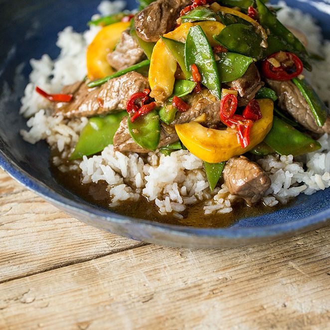 Rezeptbild: Asiatische Rinderfiletstreifen mit Ingwer und Reis