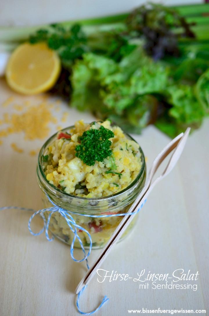 Rezeptbild: Hirse-Linsen-Salat mit Senfdressing vegan