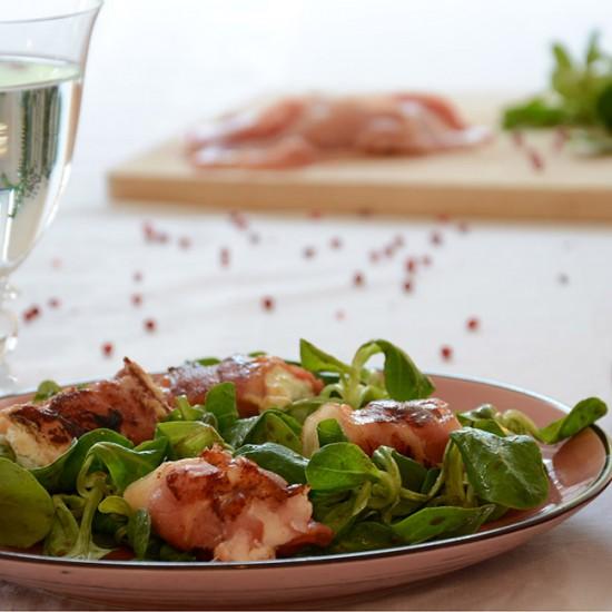 Rezeptbild: Feldsalat mit Ziegenkäse in Speck