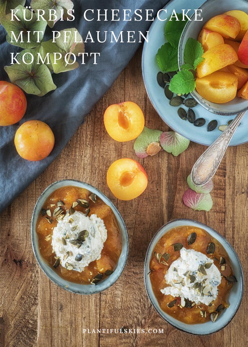 Rezeptbild: Kürbiskern Cheesecake mit gelbem Pflaumenkompott
