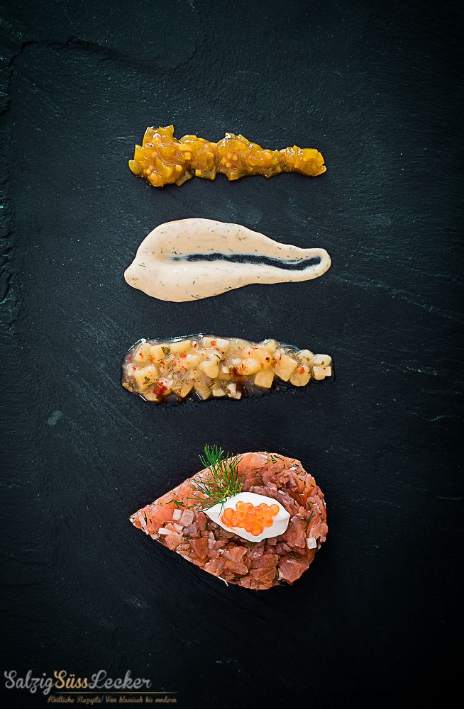 Rezeptbild: Graved Lachstatar mit drei leckeren Saucen