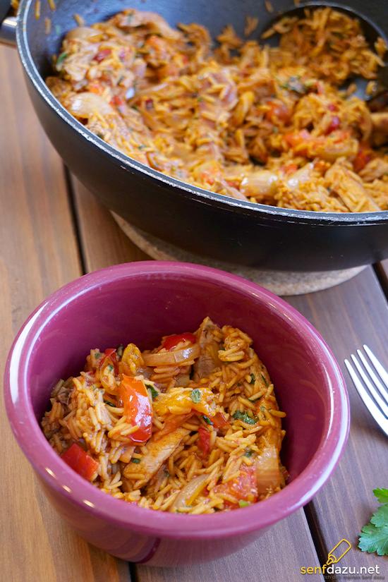 Rezeptbild: Reispfanne mit Nackensteak und gegrillter Paprika