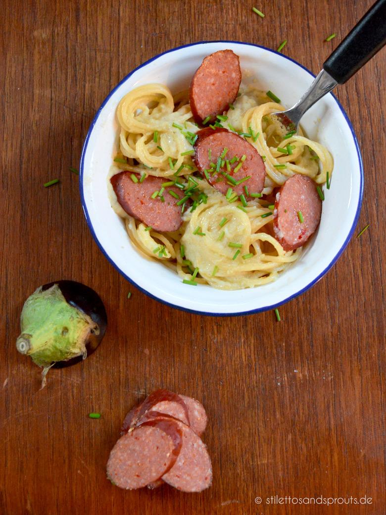 Rezeptbild: Lange Pasta mit Auberginensauce