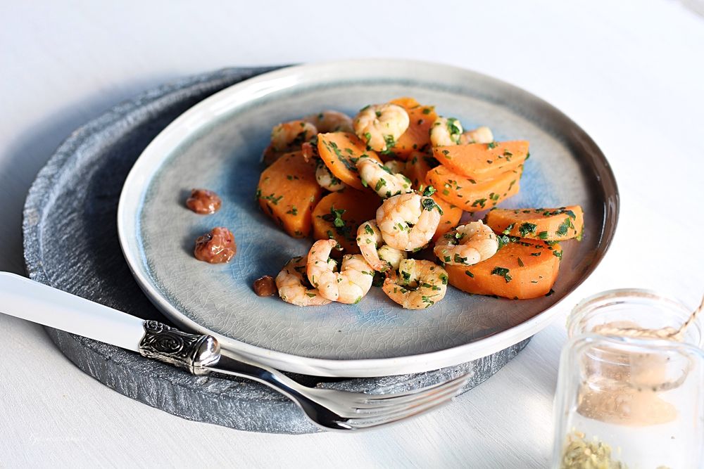 Rezeptbild: Süßkartoffel-Meeresfrüchtepfanne
