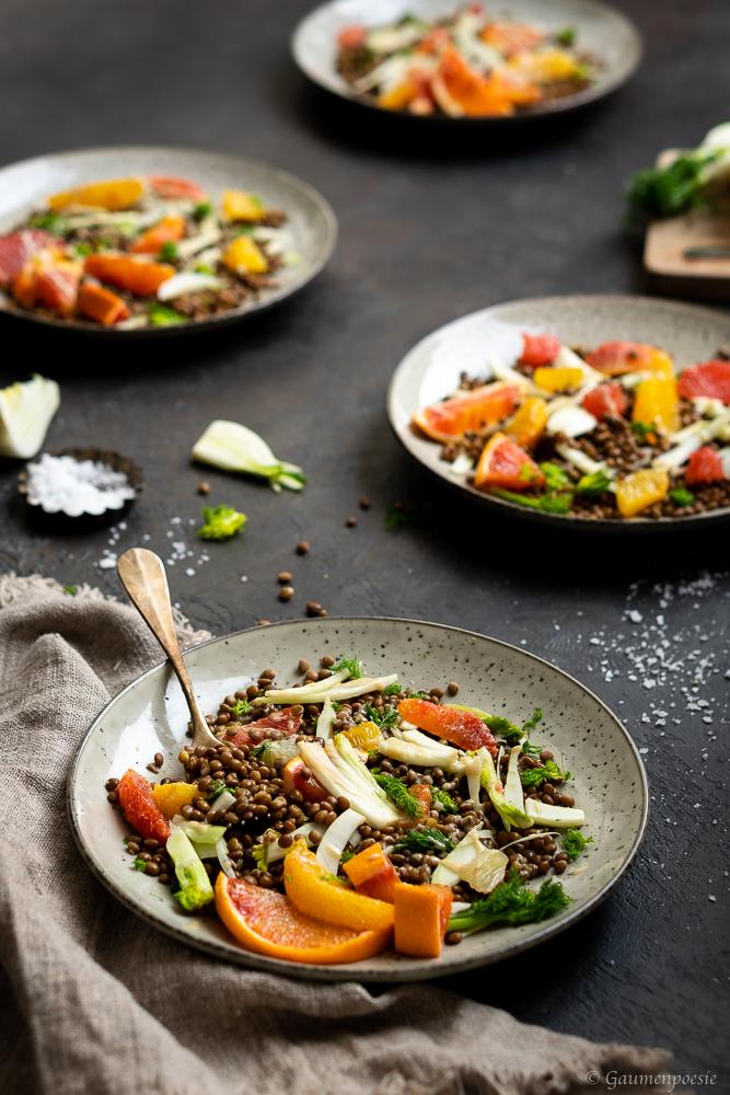 Rezeptbild: Fenchel-Linsensalat mit Blutorangen und Tahina-Dressing